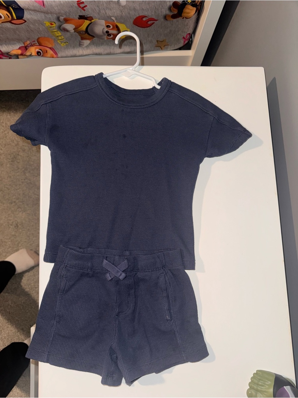 Girls Navy Short-Sleeve Waffle Knit Top & Shorts Set